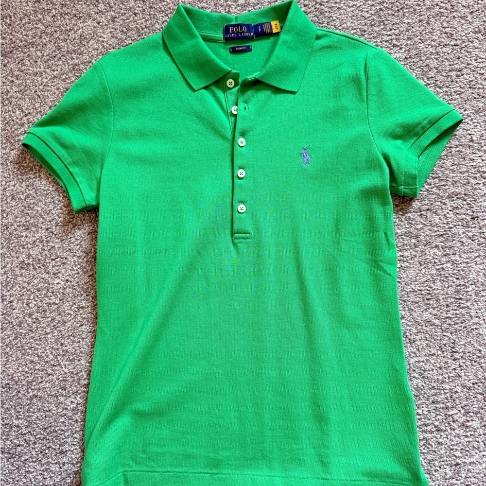 Ralph Lauren Women's Julie 5 button Slim Fit Bright Green Polo